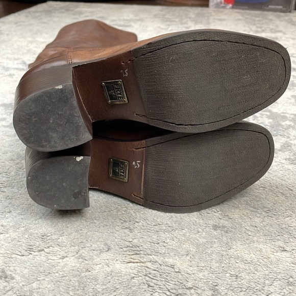 Frye Kendall Distressed Over The Knee Riding Boots Brown Leather Heeled Sz 5.5 - Picture 10 of 16